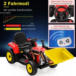 12V Elektro Sitzbagger mit Verstellbarer Schaufel & Musik und Scheinwerfer Rot
