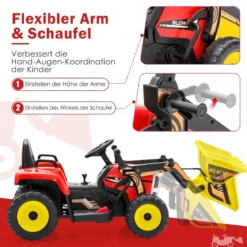 12V Elektro Sitzbagger mit Verstellbarer Schaufel & Musik und Scheinwerfer Rot