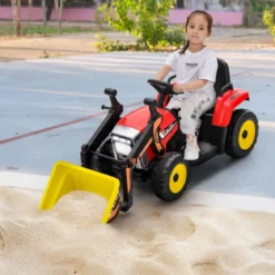 12V Elektro Sitzbagger mit Verstellbarer Schaufel & Musik und Scheinwerfer Rot