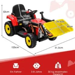 12V Elektro Sitzbagger mit Verstellbarer Schaufel & Musik und Scheinwerfer Rot