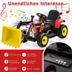 12V Elektro Sitzbagger mit Verstellbarer Schaufel & Musik und Scheinwerfer Rot