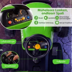 24V Elektro Traktor mit Anhänger & 2,4G Fernbedienung & Hupe Kindertraktor Elektrotraktor Grün