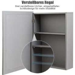 Verspiegelter Badezimmerschrank mit Spiege für Badezimmer 50 x 16 x 66 cm Grau