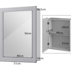 Verspiegelter Badezimmerschrank mit Spiege für Badezimmer 50 x 16 x 66 cm Grau