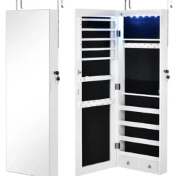 Verspiegelter Schmuckschrank Abschließbar Wand- / Türmontage 36 x 10 x 108 cm Weiß