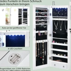 Verspiegelter Schmuckschrank Abschließbar Wand- / Türmontage 36 x 10 x 108 cm Weiß