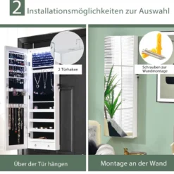 Verspiegelter Schmuckschrank Abschließbar Wand- / Türmontage 36 x 10 x 108 cm Weiß