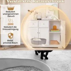 Versteck für die Katzentoilette mit 2 Schubladen & 3 Türen Holz Katzenschrank Katzenmöbel