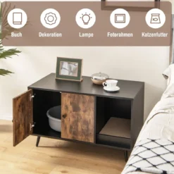Versteck für die Katzentoilette modernes Katzenhaus mit Schrank mit Doppeltür 90 x 50 x 54 cm