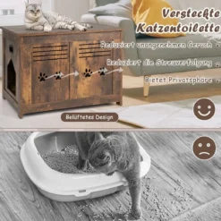Verstecktes Katzenhaus mit Seitlichem Eingang aus Holz 70 x 52 x 51 cm Rustikales Braun
