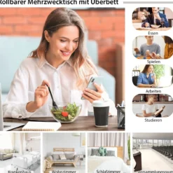 Verstellbarer Betttisch Pneumatischer Medizinischer Nachttisch Braun