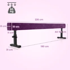 Verstellbarer Schwebebalken 226 cm Hoher und Tiefer Gymnastikbalken mit 3 Höhen Violett
