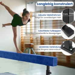 Verstellbarer Schwebebalken 226 cm Hoher und Tiefer Gymnastikbalken mit 3 Höhen Blau