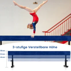 Verstellbarer Schwebebalken 226 cm Hoher und Tiefer Gymnastikbalken mit 3 Höhen Blau