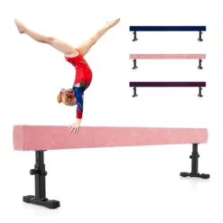 Verstellbarer Schwebebalken 226 cm Hoher und Tiefer Gymnastikbalken mit 3 Höhen Rosa