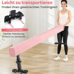 Verstellbarer Schwebebalken 226 cm Hoher und Tiefer Gymnastikbalken mit 3 Höhen Rosa