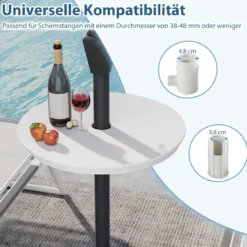 Verstellbarer Sonnenschirm-Tisch mit Schirmloch für 38-48mm Schirmstange Schirmtisch Weiß