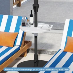 Verstellbarer Sonnenschirm-Tisch mit Schirmloch für 38-48mm Schirmstange Schirmtisch Weiß