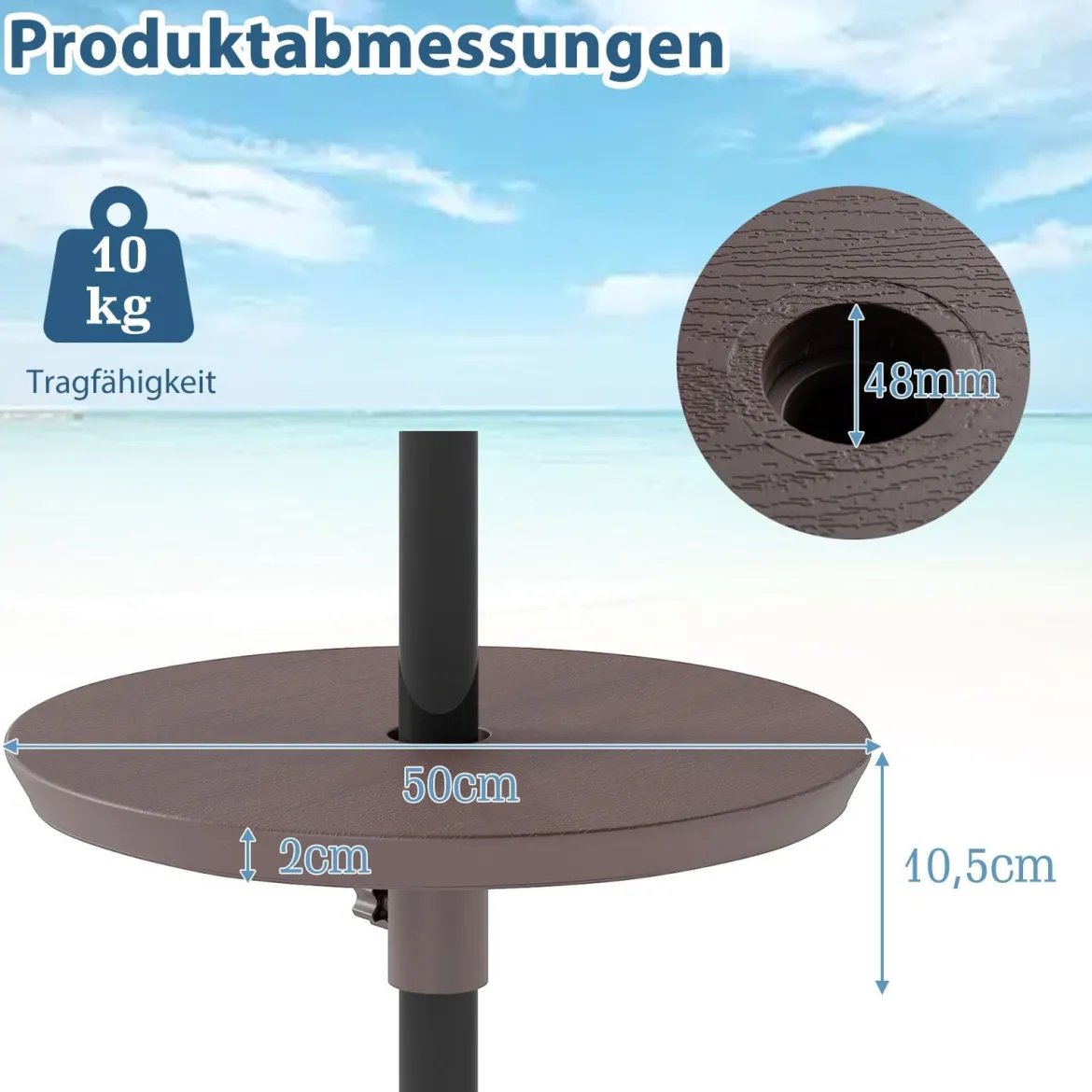Verstellbarer Sonnenschirm-Tisch mit Schirmloch für 38-48mm Schirmstange Schirmtisch Kaffee