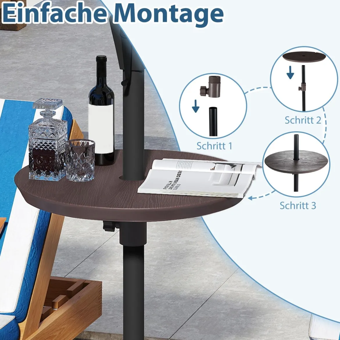 Verstellbarer Sonnenschirm-Tisch mit Schirmloch für 38-48mm Schirmstange Schirmtisch Kaffee