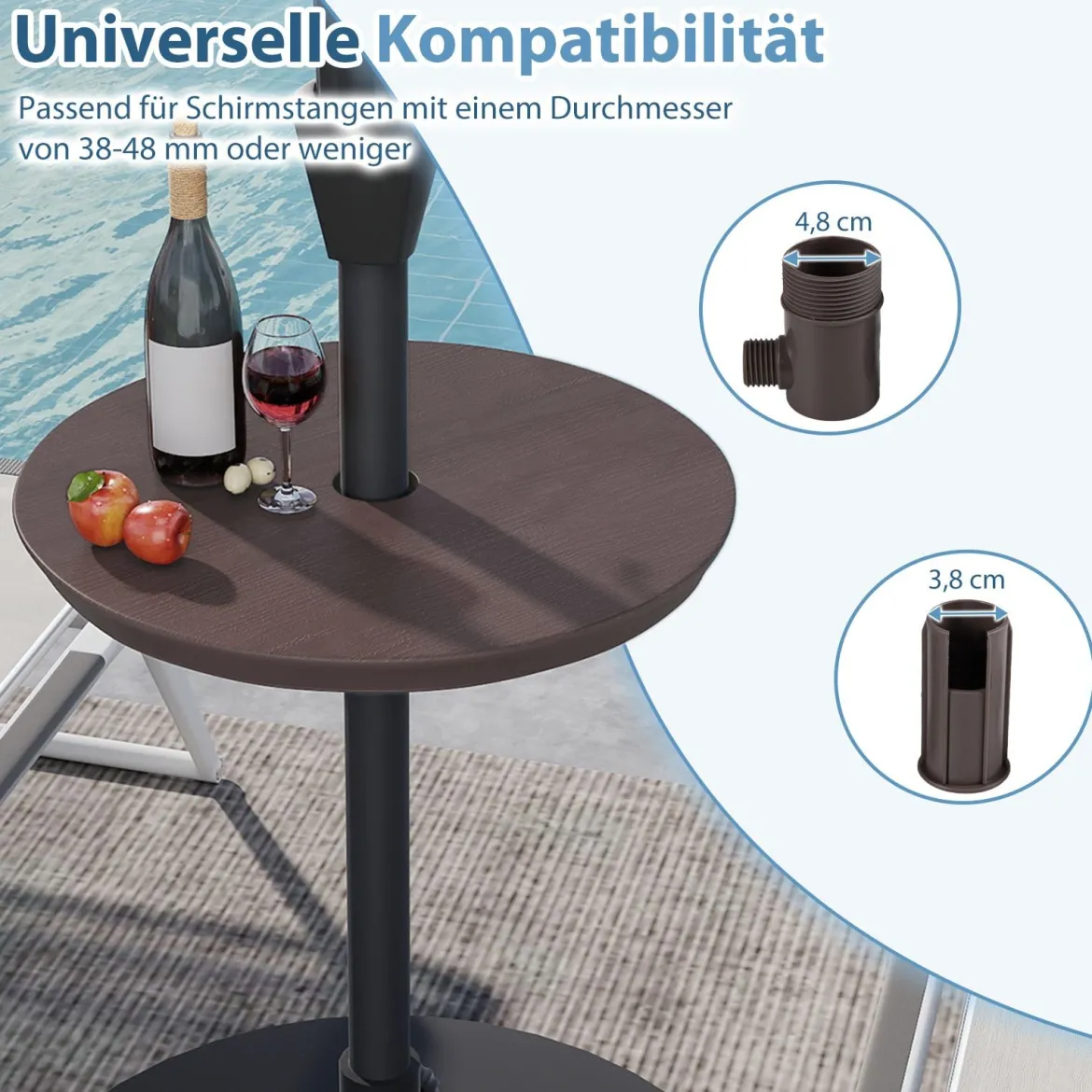 Verstellbarer Sonnenschirm-Tisch mit Schirmloch für 38-48mm Schirmstange Schirmtisch Kaffee