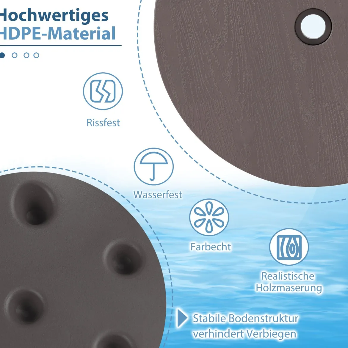 Verstellbarer Sonnenschirm-Tisch mit Schirmloch für 38-48mm Schirmstange Schirmtisch Kaffee