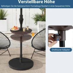 Verstellbarer Sonnenschirm-Tisch mit Schirmloch für 38-48mm Schirmstange Schirmtisch Kaffee