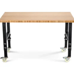 Verstellbare Werkbank mit Universalrollen Arbeitstisch aus Bambus 120 x 60 x 77-101 cm Natur