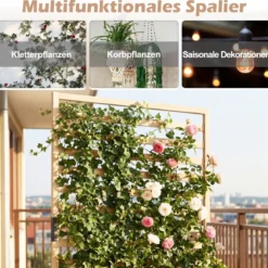 Vertikales Hochbeet aus Fichtenholz mit Spalier & Drainage Blumenkasten mit Sichtschutz Natur