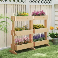 Vertikales Hochbeet mit 3 Etagen Blumenbeet mit 3 Pflanzkästen Gartenbeet Tannenholz Natur 69 x 39 x 109 cm