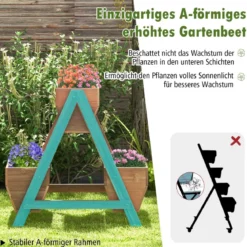 Vertikales Hochbeet mit 2 Etagen & 3 Pflanzkästen & Ablauflöchern Blumenbeet 66 x 73 x 73 cm Braun