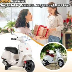 VESPA Kinder Motorrad mit LED-Scheinwerfer & Hupe Elektro Kindermotorrad Elektrofahrzeug Weiß