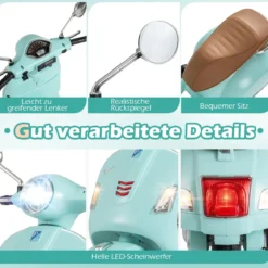 VESPA Kinder Motorrad mit LED-Scheinwerfer & Hupe Elektro Kindermotorrad Elektrofahrzeug Grün