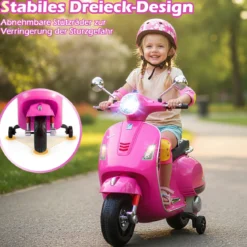 VESPA Kinder Motorrad mit LED-Scheinwerfer & Hupe Elektro Kindermotorrad Elektrofahrzeug Pink