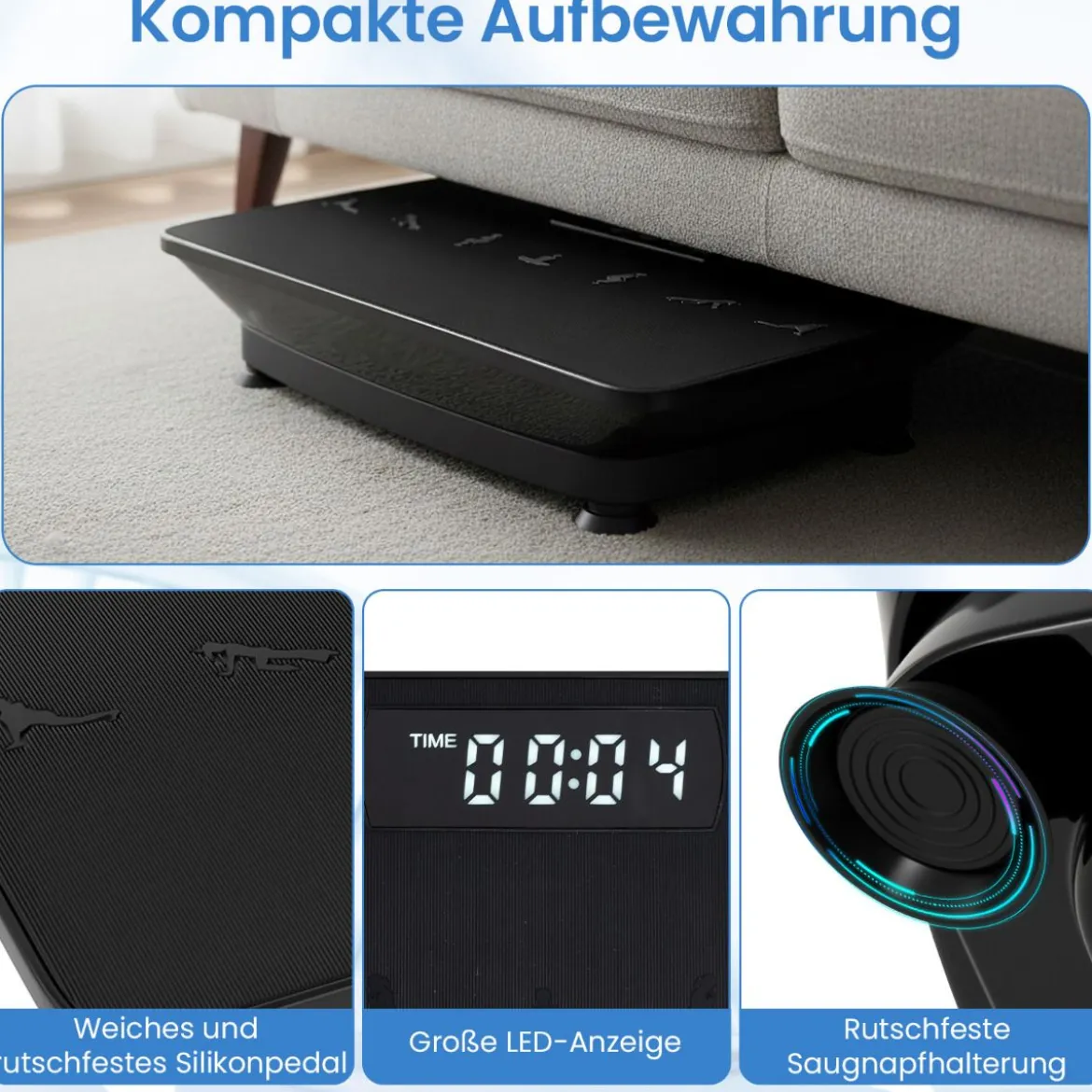Vibrationsplatte Rüttelplatte mit Schwerkraftsensor & Fernbedienung Vibrationstrainer Schwarz/Grau