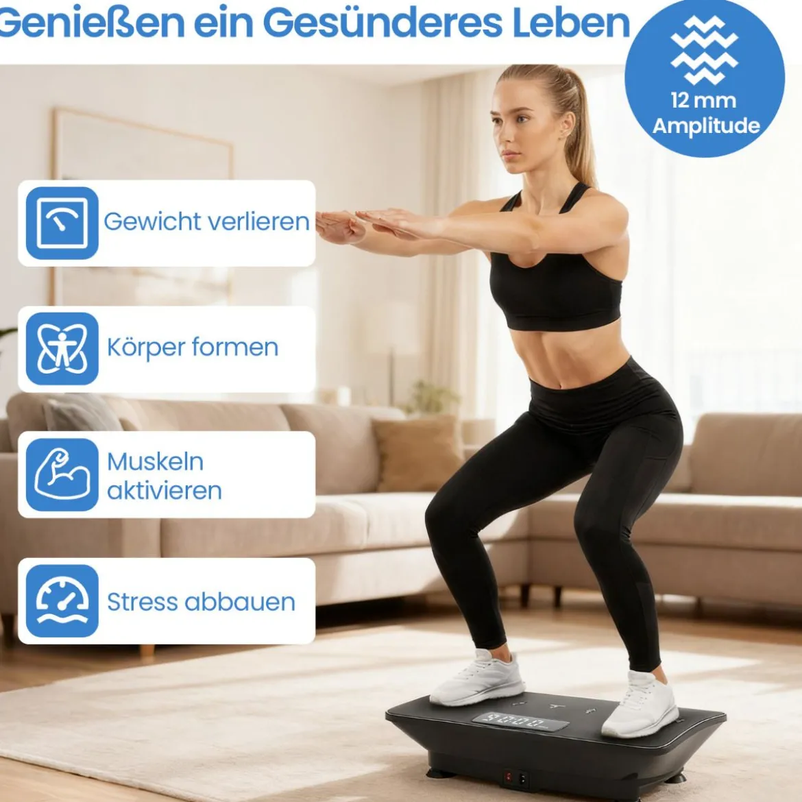 Vibrationsplatte Rüttelplatte mit Schwerkraftsensor & Fernbedienung Vibrationstrainer Schwarz/Grau