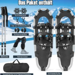 Vielseitiges Schneeschuhe-Set 53 cm ergonomische Schneeschuhe mit Doppel-Ratschenbindungssystem Silber