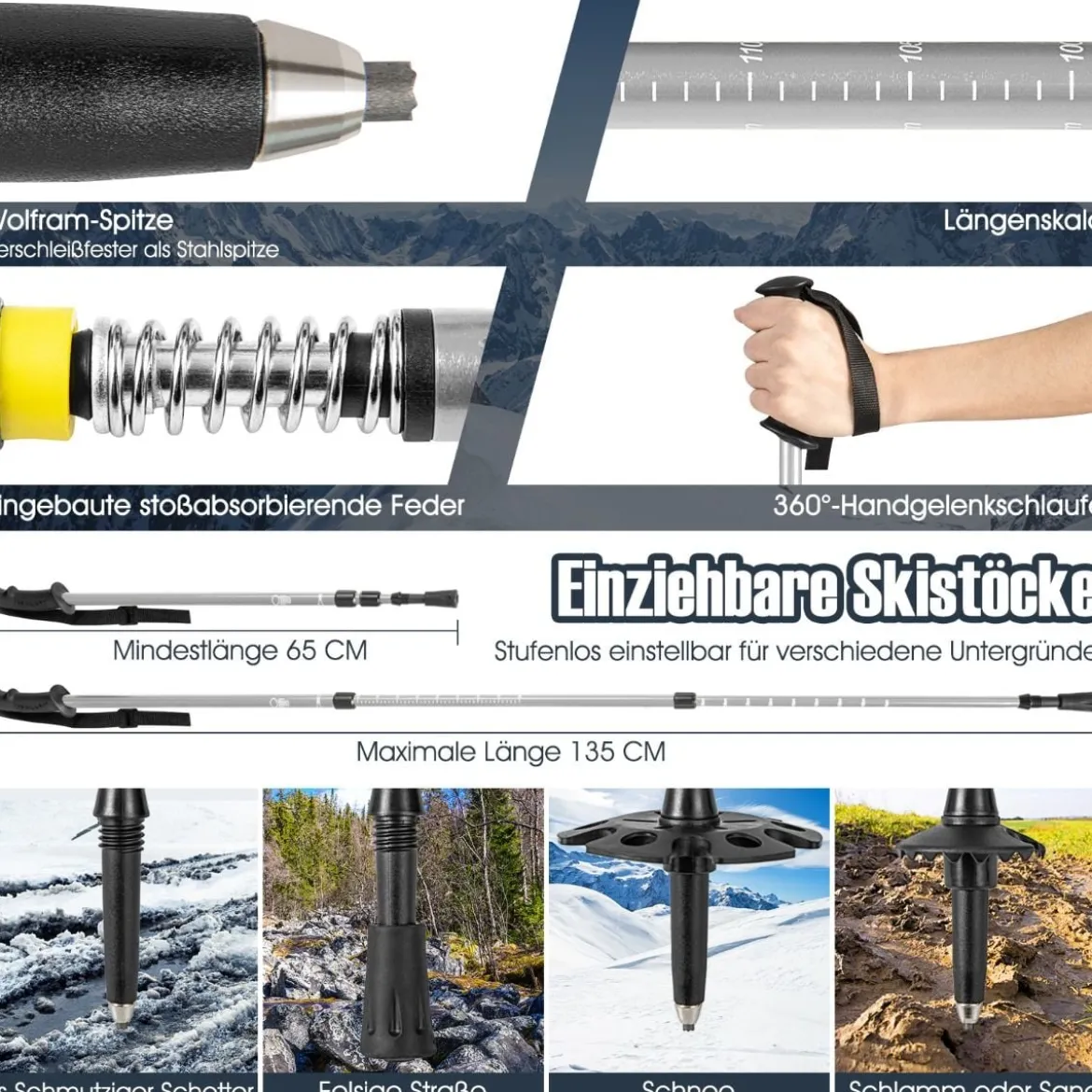 Vielseitiges Schneeschuhe-Set 53 cm ergonomische Schneeschuhe mit Doppel-Ratschenbindungssystem Silber
