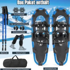 Vielseitiges Schneeschuhe-Set 63 cm ergonomische Schneeschuhe mit Doppel-Ratschenbindungssystem Blau