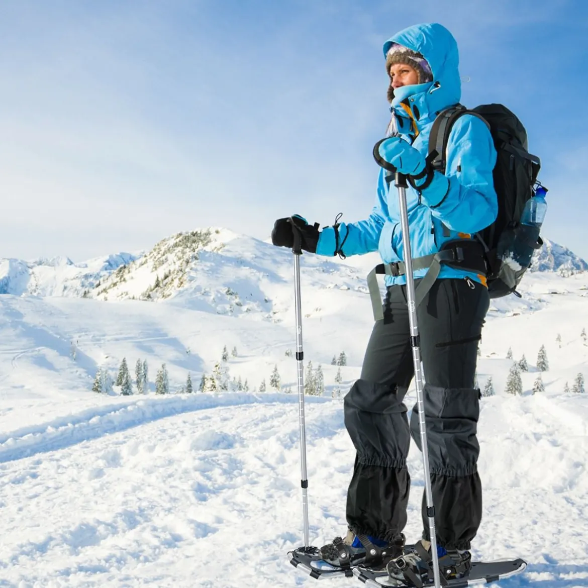 Vielseitiges Schneeschuhe-Set 63 cm ergonomische Schneeschuhe mit Doppel-Ratschenbindungssystem Silber