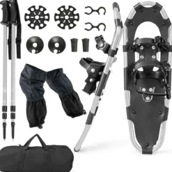 Vielseitiges Schneeschuhe-Set 63 cm ergonomische Schneeschuhe mit Doppel-Ratschenbindungssystem Silber