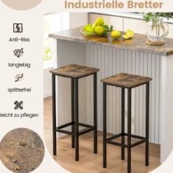 Vintage 4er Set Barhocker bis 100 kg Tresenhocker mit Fußstütze Sitzhöhe 72cm