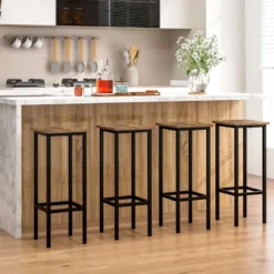 Vintage 4er Set Barhocker bis 100 kg Tresenhocker mit Fußstütze Sitzhöhe 72cm