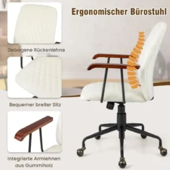 Vintage gepolsterter Bürostuhl mit Armlehnen aus Gummiholz und 5-Krallen-Metallfuß höhenverstellbarer Rollstuhl aus SamtBeige