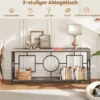 Vintage Konsolentisch 180cm Flurtisch mit 2 Ebenen Sofatisch schmal mit Metallgestell