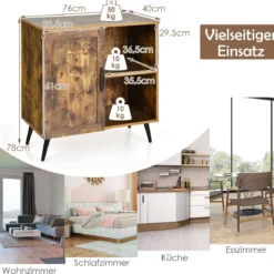 Vintage Sideboard mit 5 Fächern & 2 verstellbarem Regalen multifunktionale Kommode Rustikales Braun