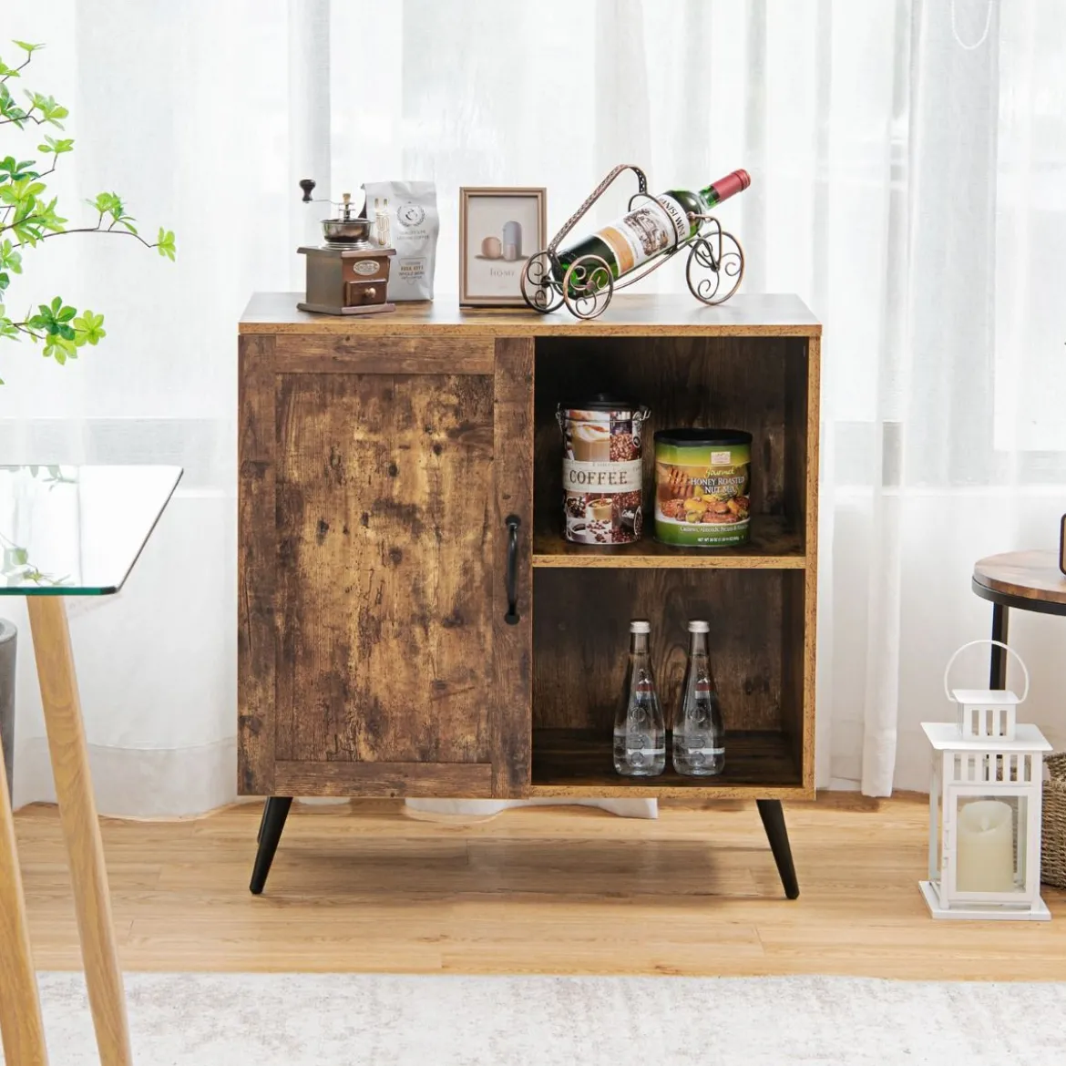 Vintage Sideboard mit 5 Fächern & 2 verstellbarem Regalen multifunktionale Kommode Rustikales Braun
