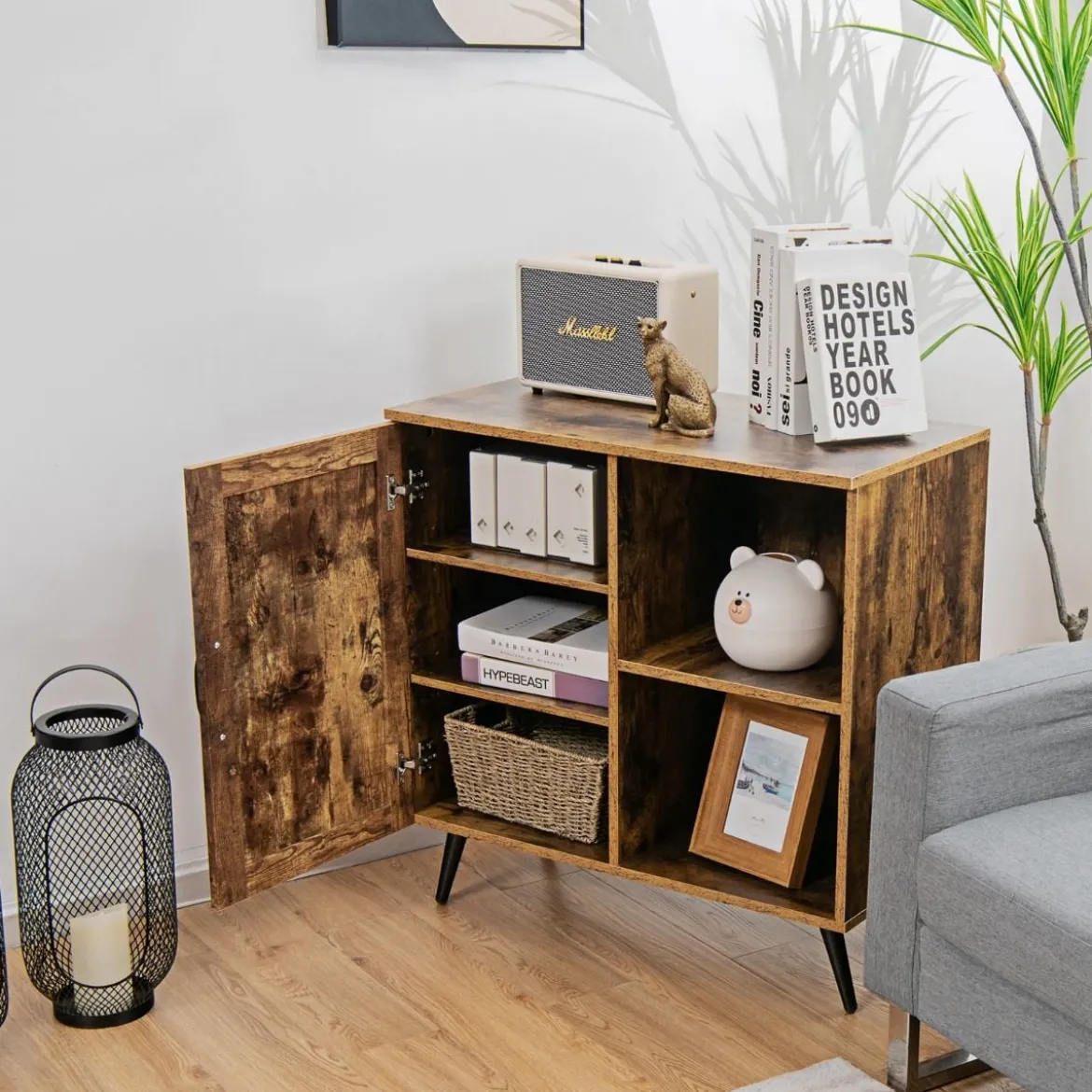 Vintage Sideboard mit 5 Fächern & 2 verstellbarem Regalen multifunktionale Kommode Rustikales Braun