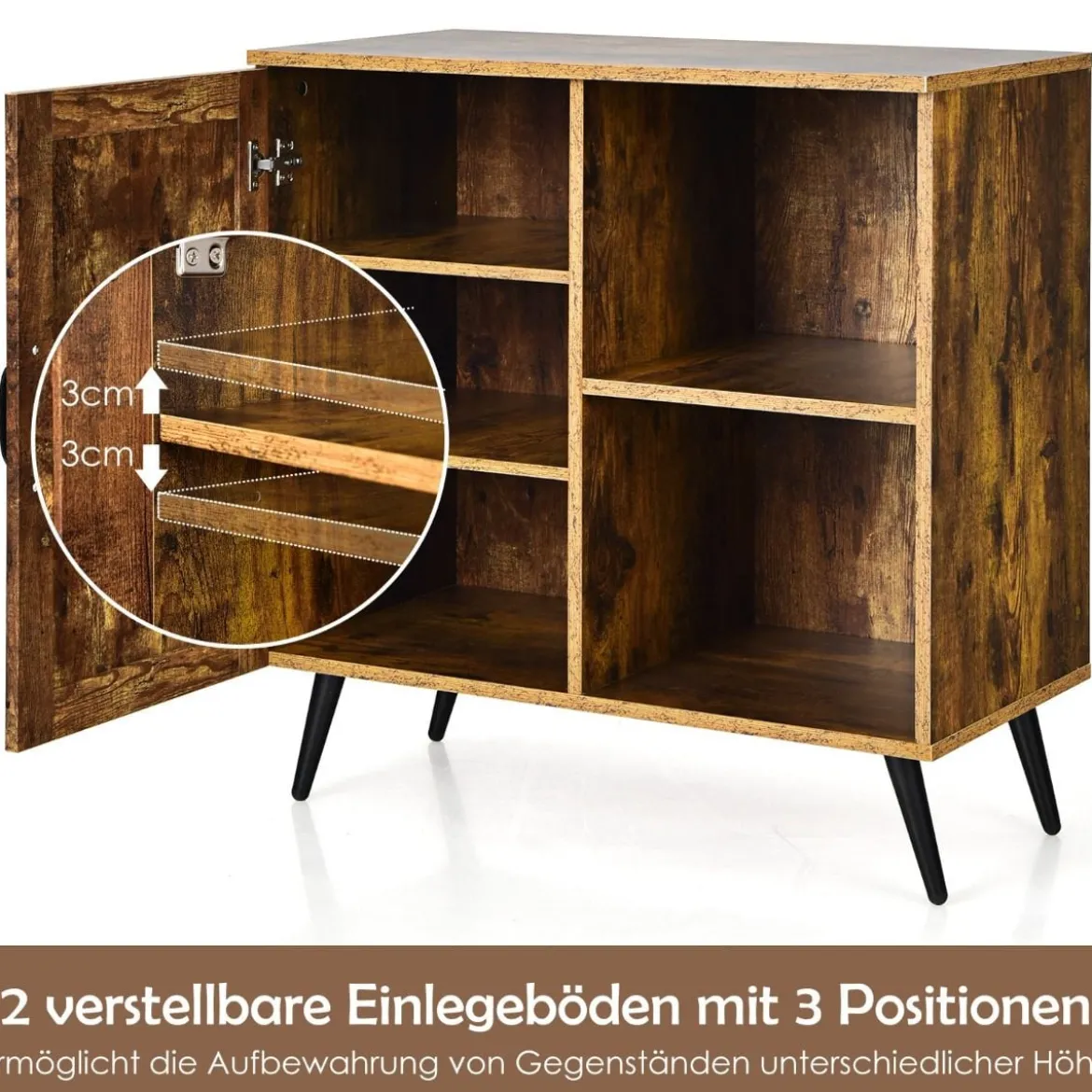 Vintage Sideboard mit 5 Fächern & 2 verstellbarem Regalen multifunktionale Kommode Rustikales Braun