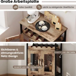 Vintage Weinschrank mit Abnehmbarem Weinregal & Integrierten Glashaltern Hellbraun